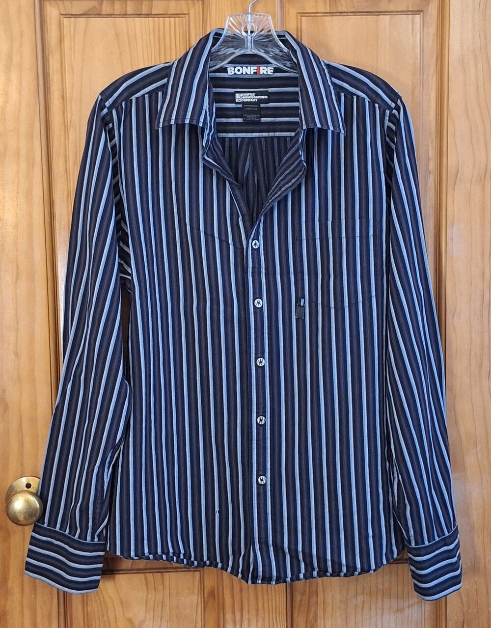 Bonfire Snowboarding Company Shirt Men's Large Striped Cotton Twill Sportswear